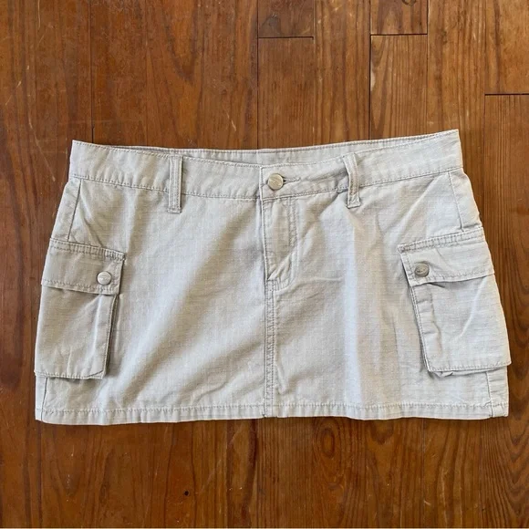 Vintage 90s/Y2K Bongo Micro Mini Khaki Cargo Skirt 100% Cotton - Picture 2 of 6